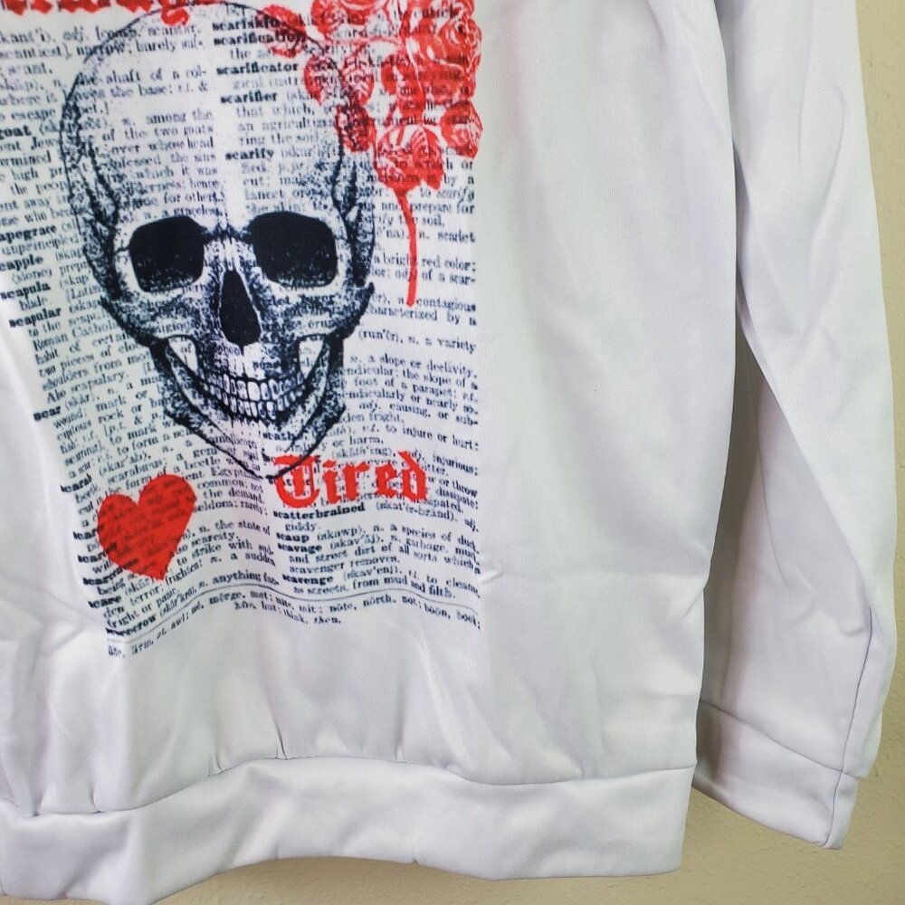 Womens White "Always Tired" Skull Screenprint Sweatshirt M Nwot - Picture 7 of 9